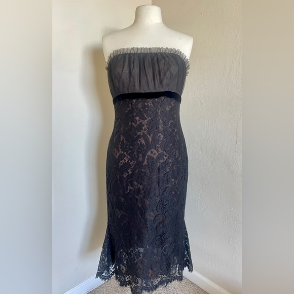 VERA WANG ✨🎁🎄🥂🎩 Strapless Black Tulle, Lace & Velvet Mermaid Gown/Dress, Size 8 - Picture 1 of 13